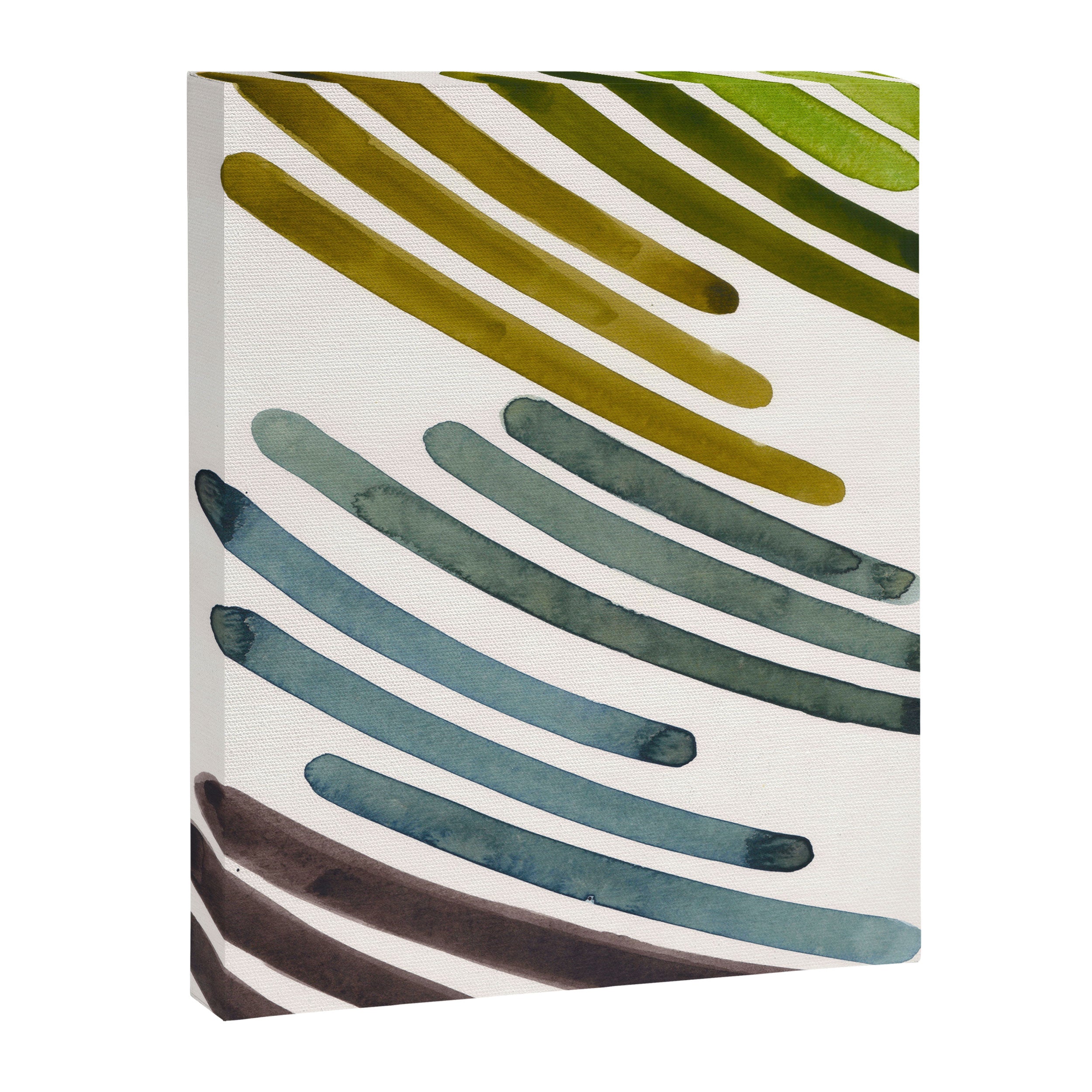 Olive Green Navy Blue Watercolor Colorful Stripes Mid Century Modern Art Primitive Abstract Art Canvas Print Gallery Image 6