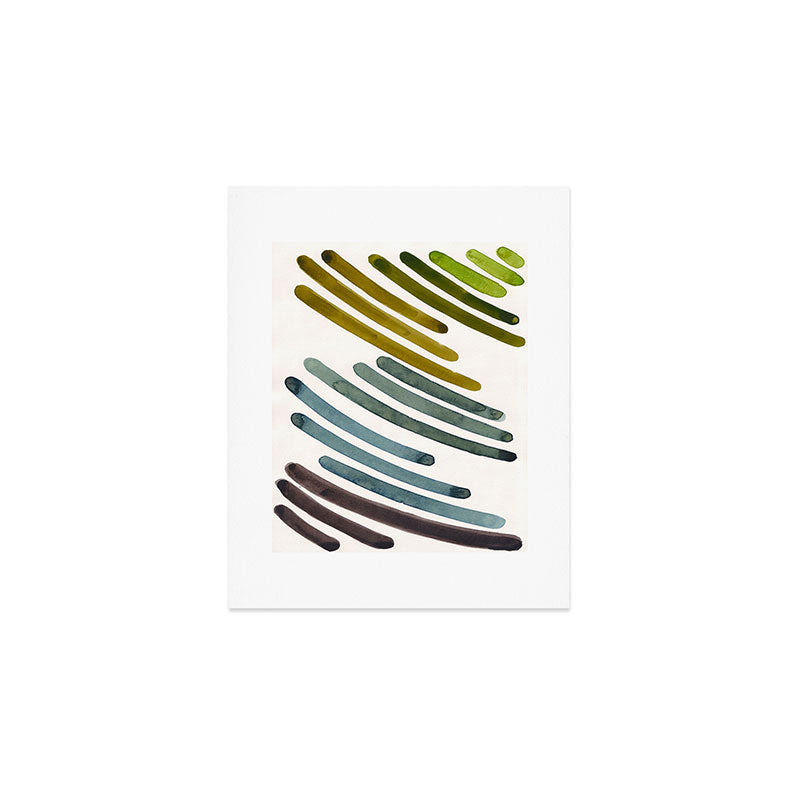 Olive Green Navy Blue Watercolor Colorful Stripes Mid Century Modern Art Primitive Abstract Art Art Print Gallery Image 1