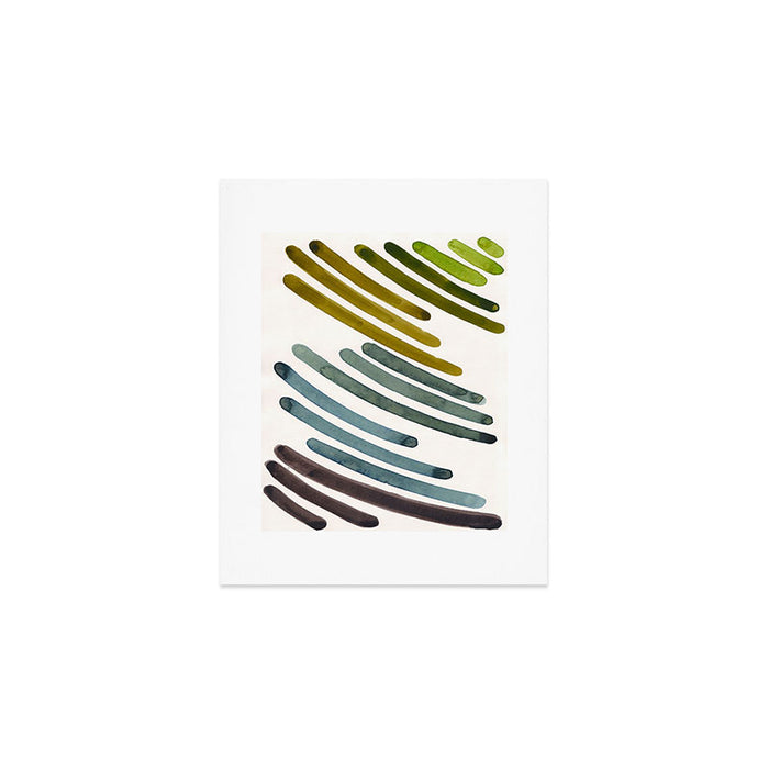 Olive Green Navy Blue Watercolor Colorful Stripes Mid Century Modern Art Primitive Abstract Art Art Print Gallery Image 1