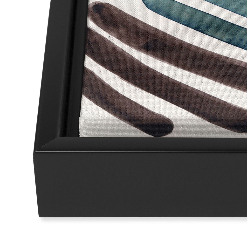 Olive Green Navy Blue Watercolor Colorful Stripes Mid Century Modern Art Primitive Abstract Art Framed Canvas Print Gallery Image 3