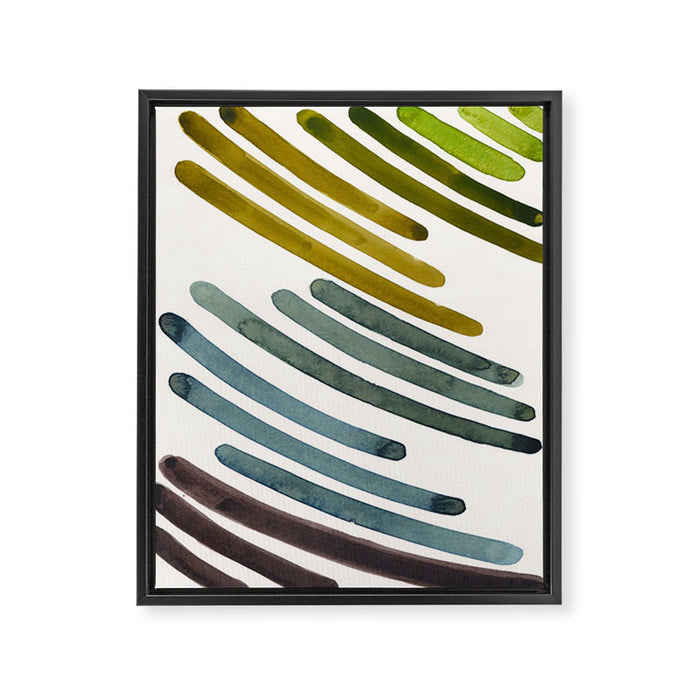Olive Green Navy Blue Watercolor Colorful Stripes Mid Century Modern Art Primitive Abstract Art Framed Canvas Print Gallery Image 1