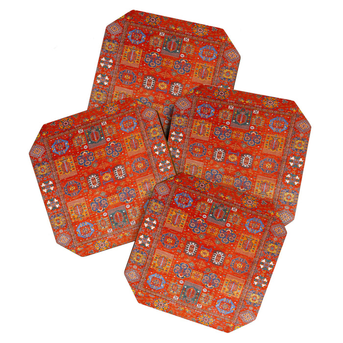 Orange Angel Snowfall Kazak Persian Rug Coaster Gallery Image 1