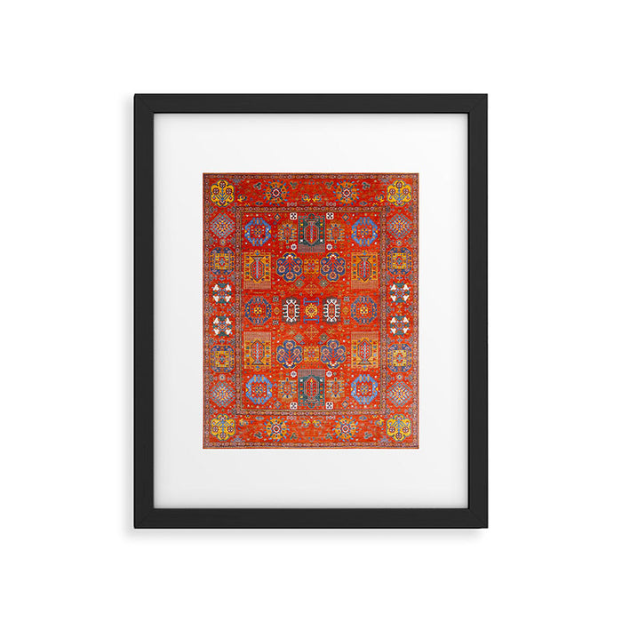 Orange Angel Snowfall Kazak Persian Rug Framed Art Print Gallery Image 1