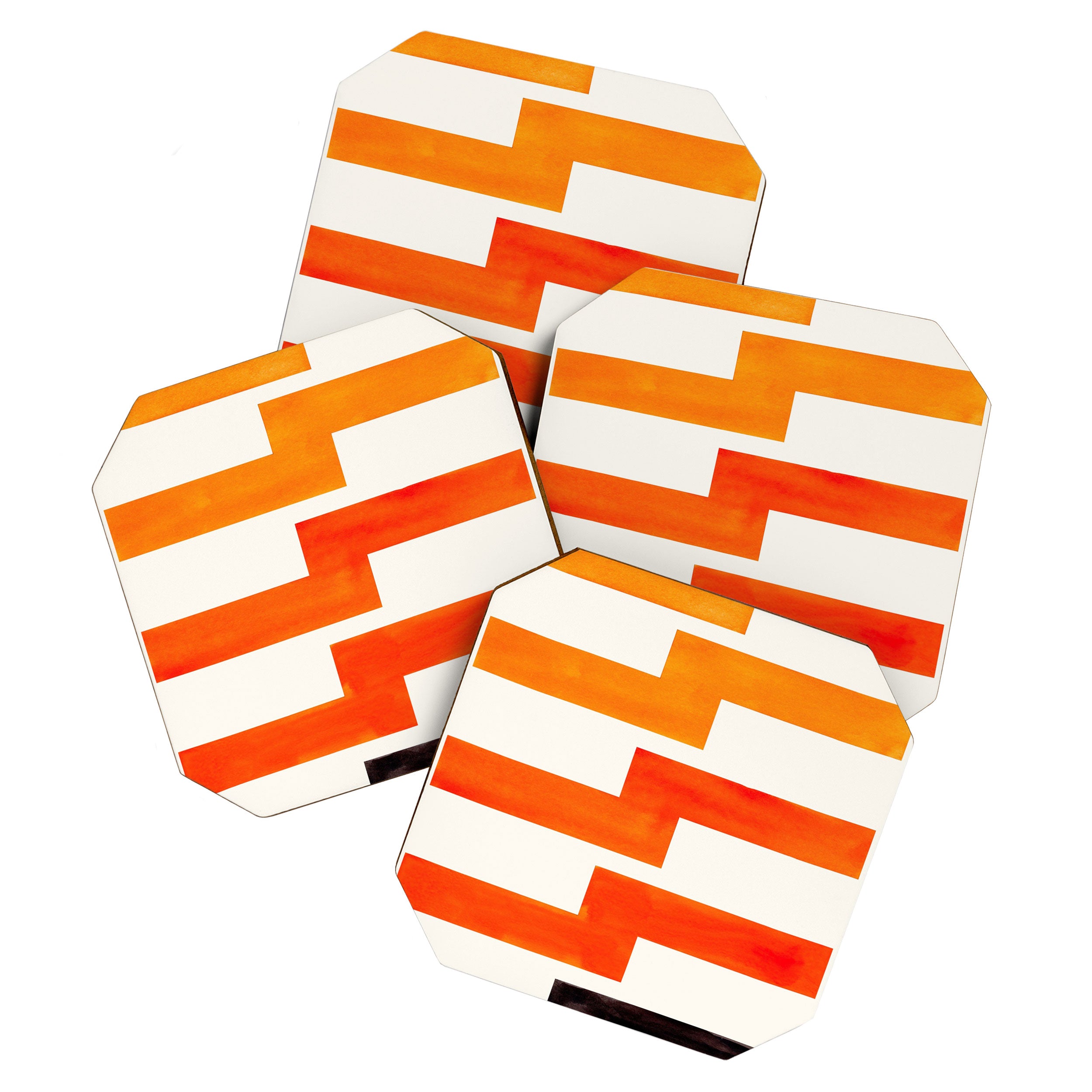 Orange & Black Geometric Minimal Mid Century Modern Lightning Bolt Pattern Watercolor Art Coaster Gallery Image 1