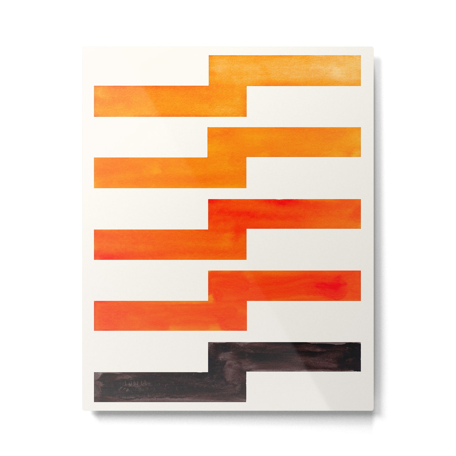 Orange & Black Geometric Minimal Mid Century Modern Lightning Bolt Pattern Watercolor Art Metal Print Gallery Image 4