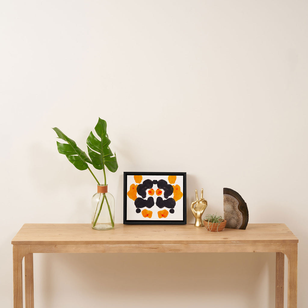 Orange & Black Inkblot Rorschach Diagram Framed Canvas Print Gallery Image 4