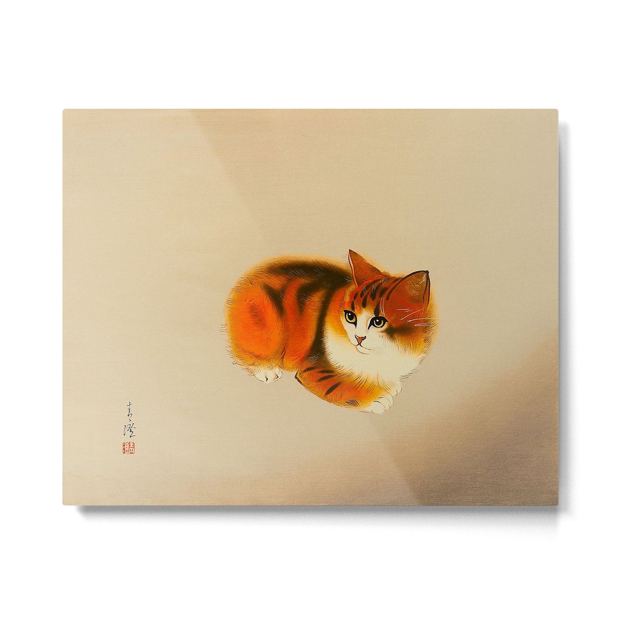Orange Fluffy Kitten Japanese vintage Woodblock Print Metal Print Gallery Image 4