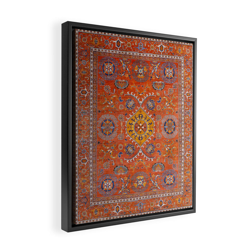 Orange Suns Suzani  Kazak Persian Rug Framed Canvas Print Gallery Image 2