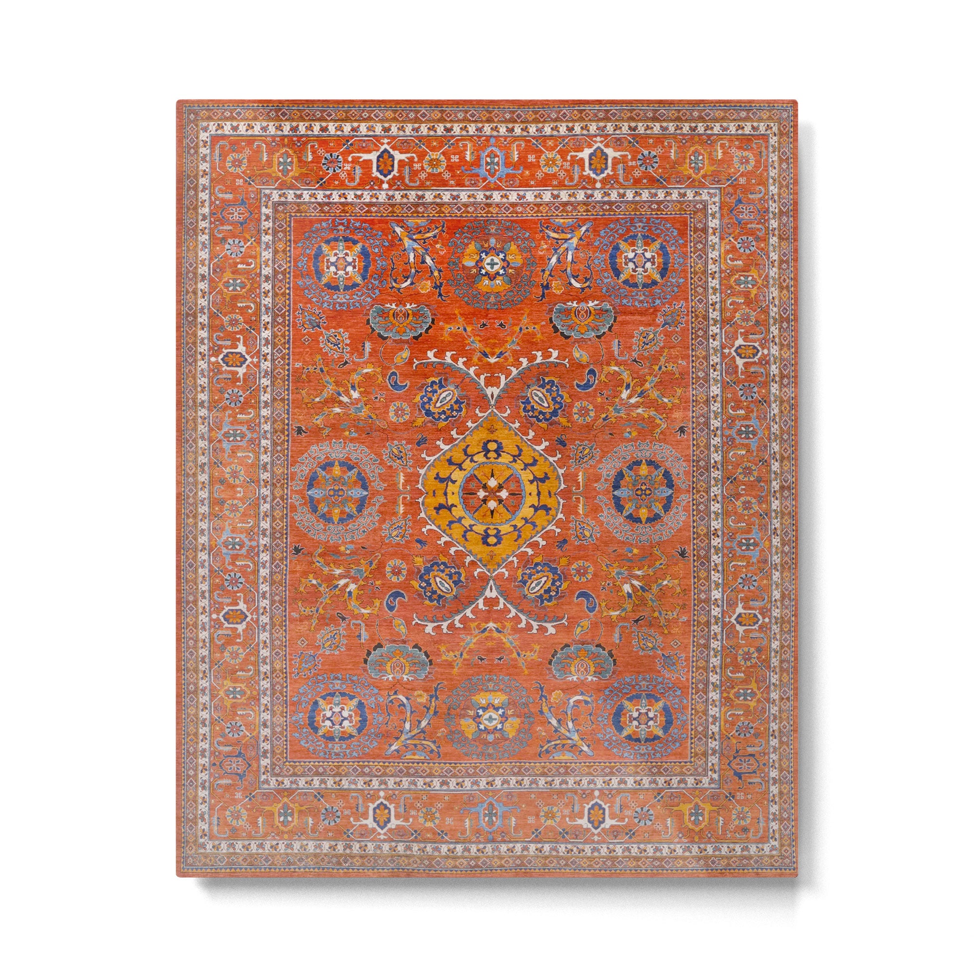 Orange Suns Suzani  Kazak Persian Rug Metal Print Gallery Image 4