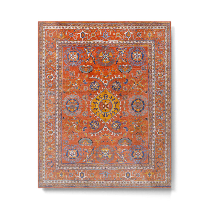 Orange Suns Suzani  Kazak Persian Rug Metal Print Gallery Image 1