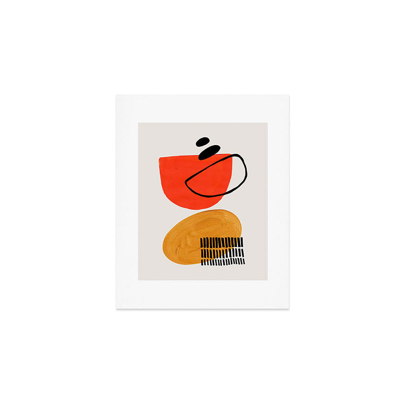 Orbital Fusion Yellow Orange Retro Mid Century Funky Fun Shapes Pattern by Ejaaz Haniff Art Print Gallery Image 1