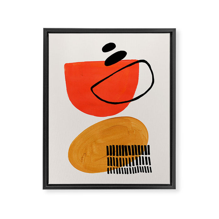 Orbital Fusion Yellow Orange Retro Mid Century Funky Fun Shapes Pattern by Ejaaz Haniff Framed Canvas Print Gallery Image 1