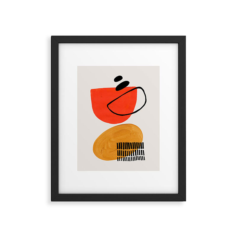 Orbital Fusion Yellow Orange Retro Mid Century Funky Fun Shapes Pattern by Ejaaz Haniff Framed Art Print Gallery Image 4