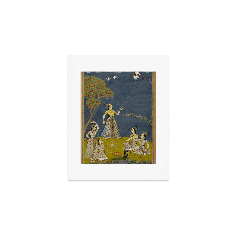 Painting of Five Women by a River with a Kite and Hookah Art Print Gallery Image 1