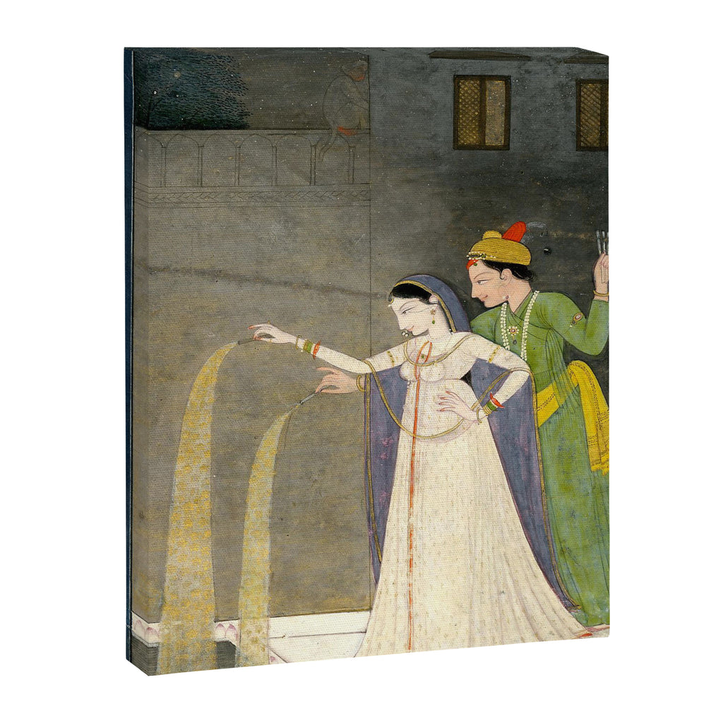     Painting. Recreation. Lovers playing with fireworks. Painted on paper Canvas Print Gallery Image 6