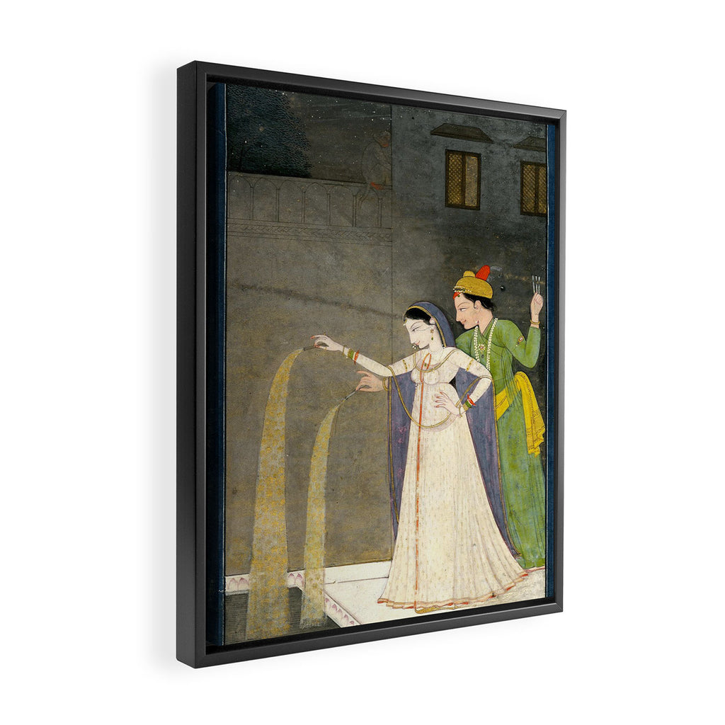     Painting. Recreation. Lovers playing with fireworks. Painted on paper Framed Canvas Print Gallery Image 2