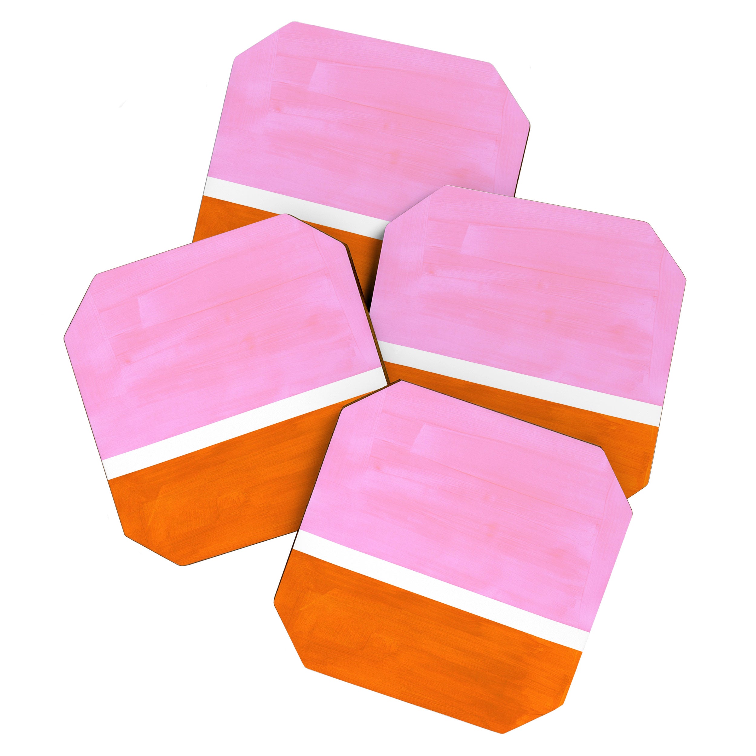 Pastel Neon Pink Yellow Ochre Mid Century Modern Abstract Minimalist Rothko Color Field Squares Coaster Gallery Image 1