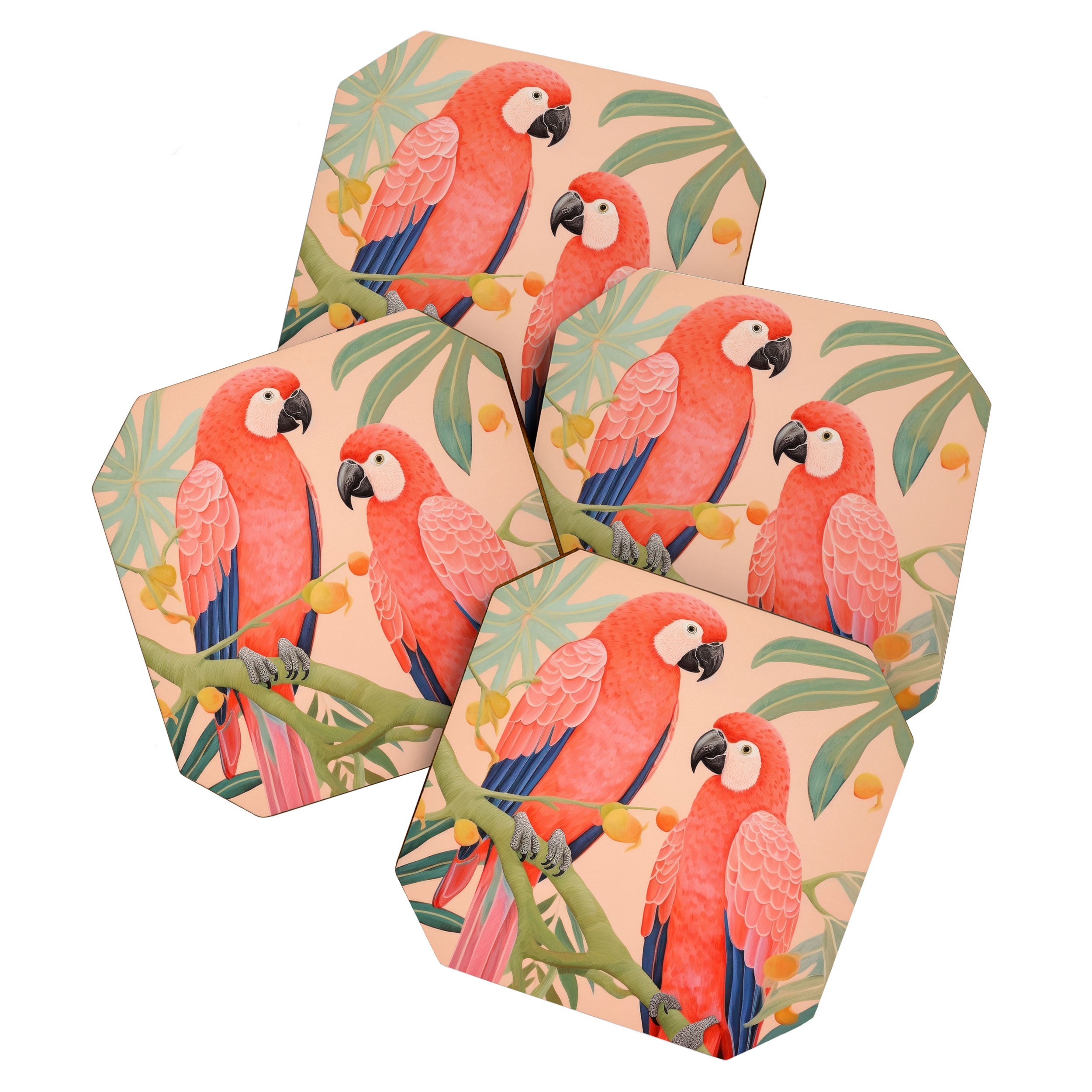 Pastel Parrot Pair Coaster Gallery Image 1
