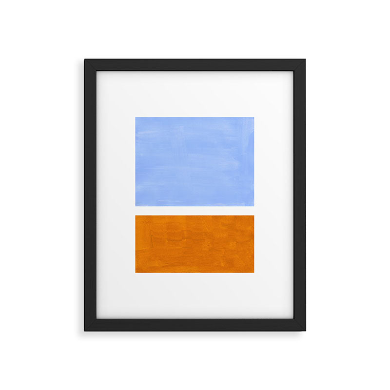 Pastel Royal Blue Yellow ochre Mid Century Modern Abstract Minimalist Rothko Color Field Squares Framed Art Print Gallery Image 5