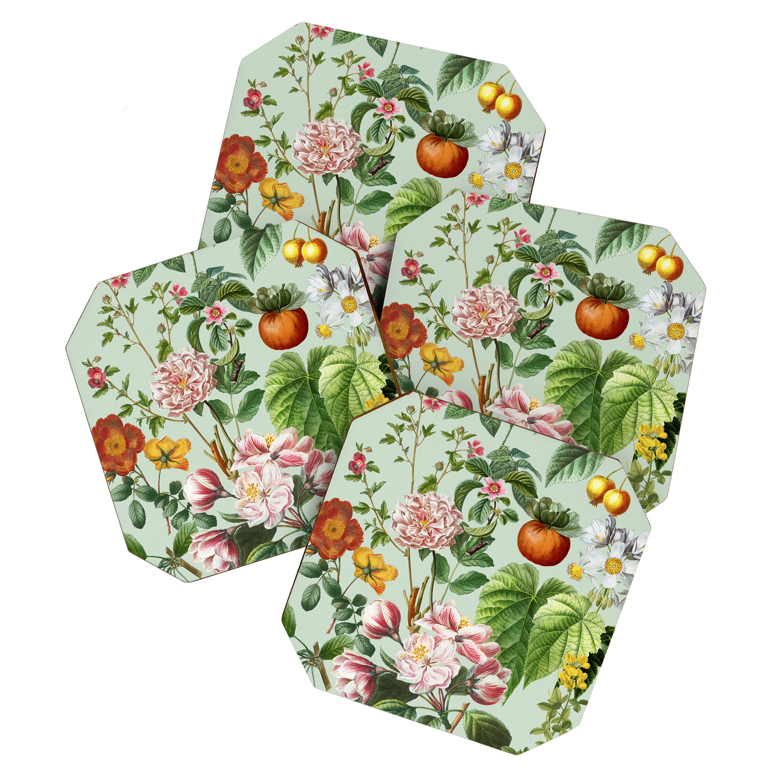Persimmon Botanical Bloom Mint Green  Coaster Gallery Image 1