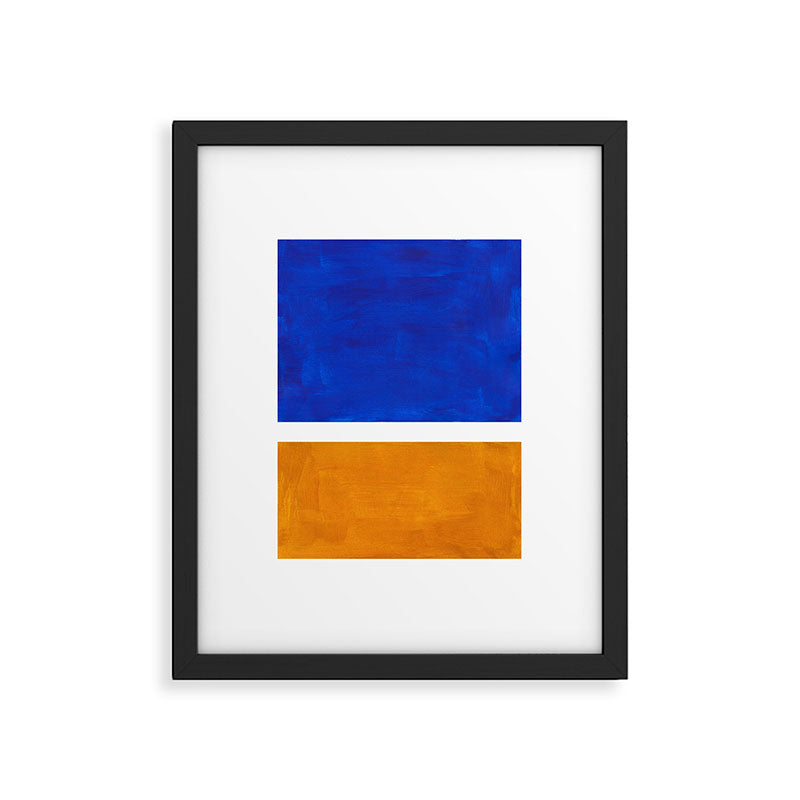 Phthalo Blue Yellow Ochre Mid Century Modern Abstract Minimalist Rothko Color Field Squares Framed Art Print Gallery Image 5