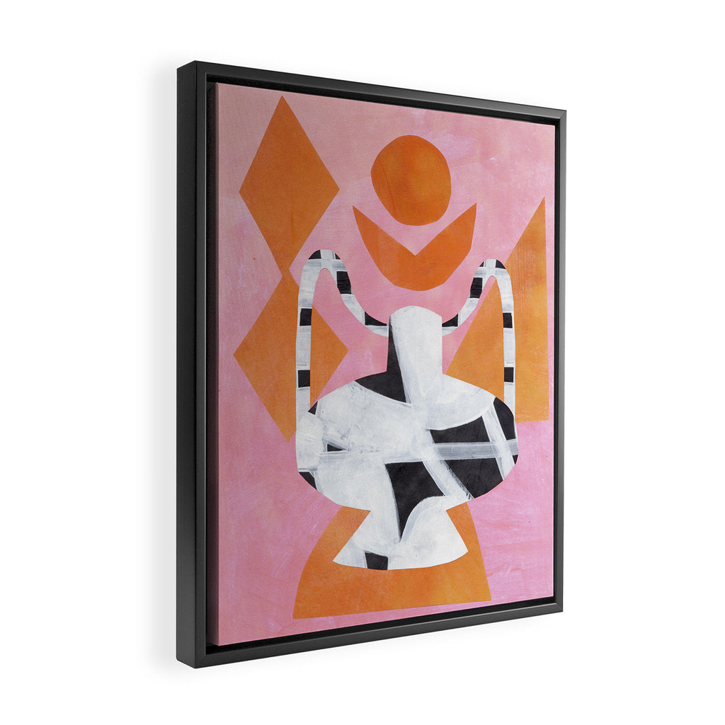 Pink And Orange Checkered Urn Vase Framed Canvas Print Gallery Image 2