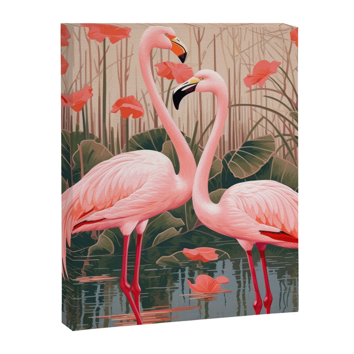 Pink Flamingo Pair In The Bloom Canvas Print Gallery Image 1