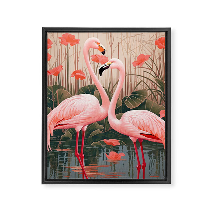 Pink Flamingo Pair In The Bloom Framed Canvas Print Gallery Image 1