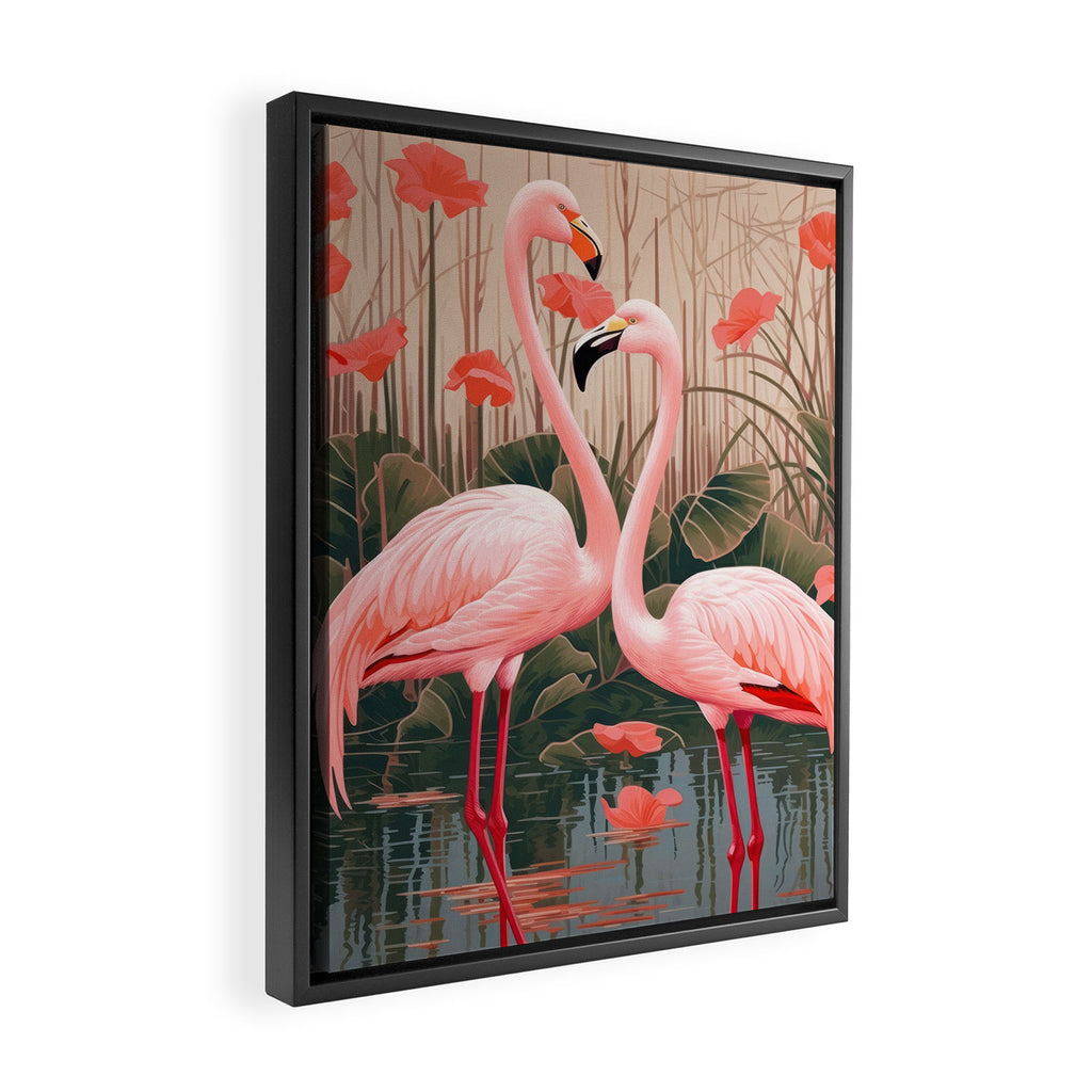 Pink Flamingo Pair In The Bloom Framed Canvas Print Gallery Image 2