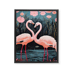 Pink Flamingos Pair In The Teal Rain Framed Canvas Print Gallery Image 6