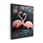 Pink Flamingos Pair In The Teal Rain Framed Canvas Print Gallery Image 2