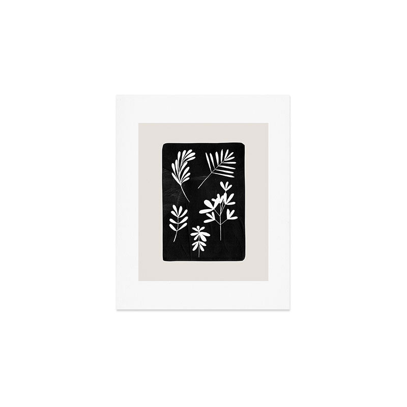 Plant Fossils Line Drawing Black Illustration Paper Collage Night Sky Minimalist Midcentury by Ejaaz Haniff  Art Print Gallery Image 1