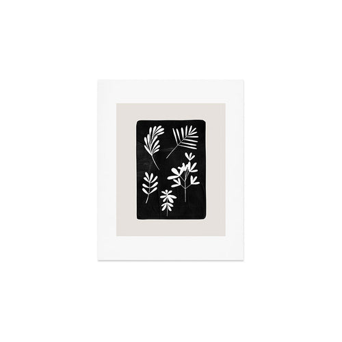Plant Fossils Line Drawing Black Illustration Paper Collage Night Sky Minimalist Midcentury By Ejaaz Haniff  Art Print Gallery Image 1