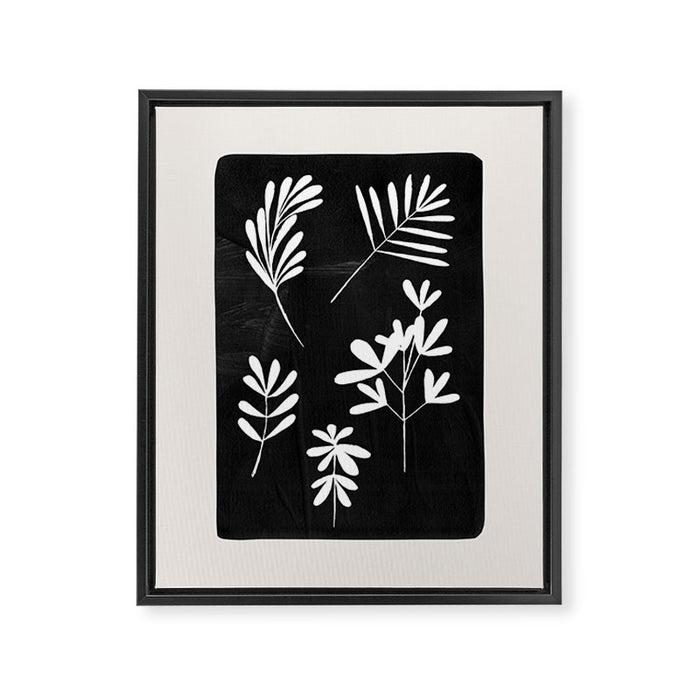 Plant Fossils Line Drawing Black Illustration Paper Collage Night Sky Minimalist Midcentury by Ejaaz Haniff  Framed Canvas Print Gallery Image 1
