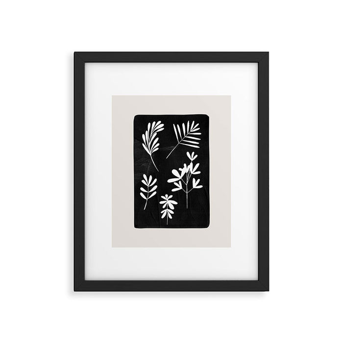 Plant Fossils Line Drawing Black Illustration Paper Collage Night Sky Minimalist Midcentury by Ejaaz Haniff  Framed Art Print Gallery Image 1