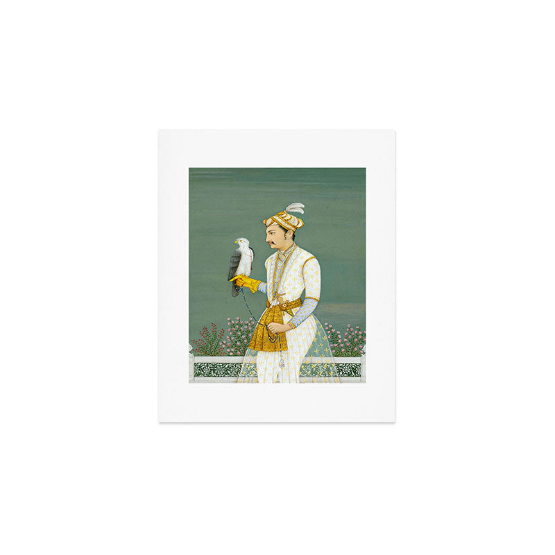 Portrait of a Prince with a Hawk 1700s India, Mughal, 18th century Indian Miniature Painting  Art Print Gallery Image 1