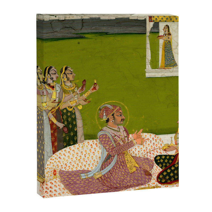 Portrait of Maharaja Savant Singh with Consort, Bani Thani. Indian Rajasthan Folk Art  Canvas Print Gallery Image 1