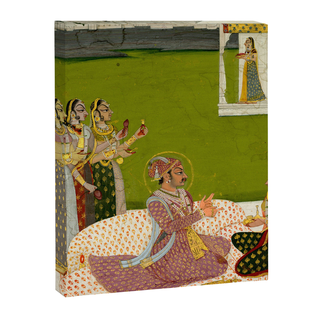 Portrait of Maharaja Savant Singh with Consort, Bani Thani. Indian Rajasthan Folk Art  Canvas Print Gallery Image 6