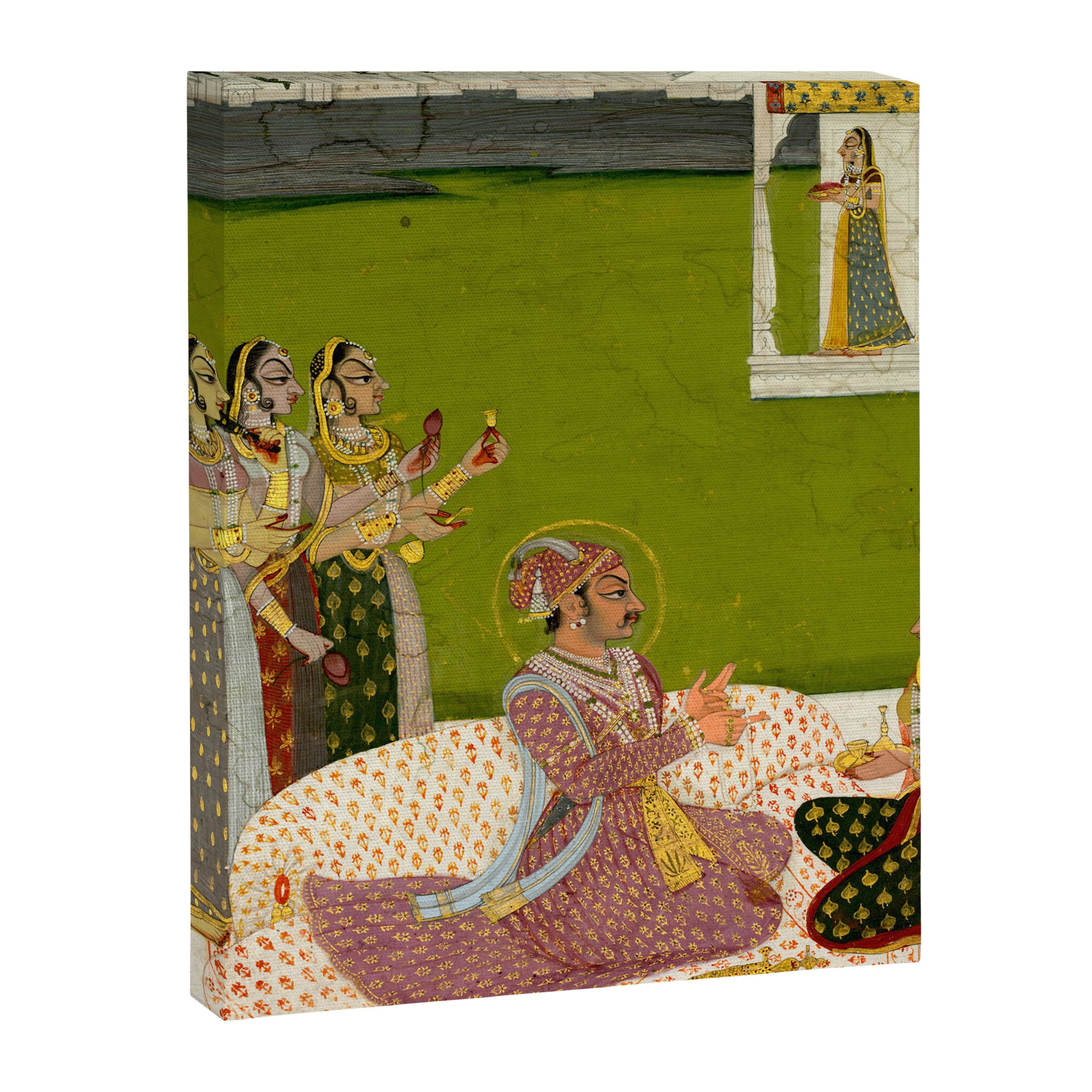Portrait of Maharaja Savant Singh with Consort, Bani Thani. Indian Rajasthan Folk Art  Canvas Print Gallery Image 6