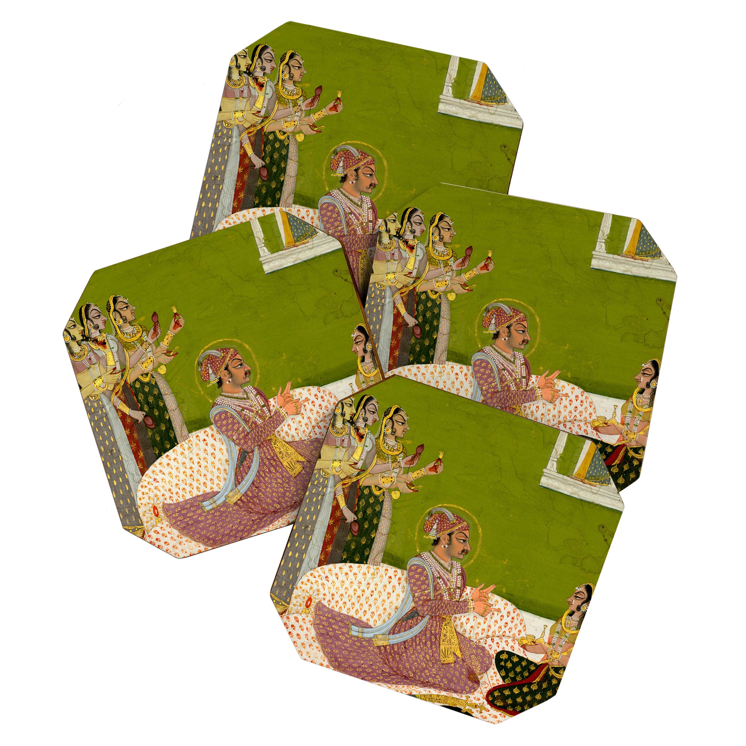 Portrait of Maharaja Savant Singh with Consort, Bani Thani. Indian Rajasthan Folk Art  Coaster Gallery Image 1