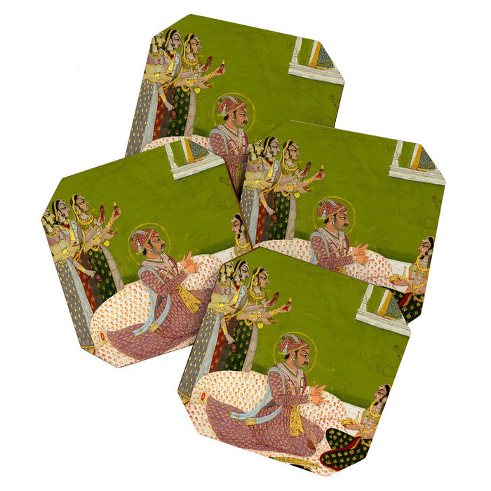 Portrait of Maharaja Savant Singh with Consort, Bani Thani. Indian Rajasthan Folk Art  Coaster Gallery Image 1