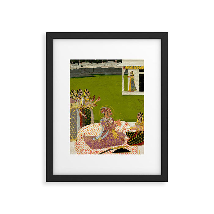 Portrait of Maharaja Savant Singh with Consort, Bani Thani. Indian Rajasthan Folk Art  Framed Art Print Gallery Image 1