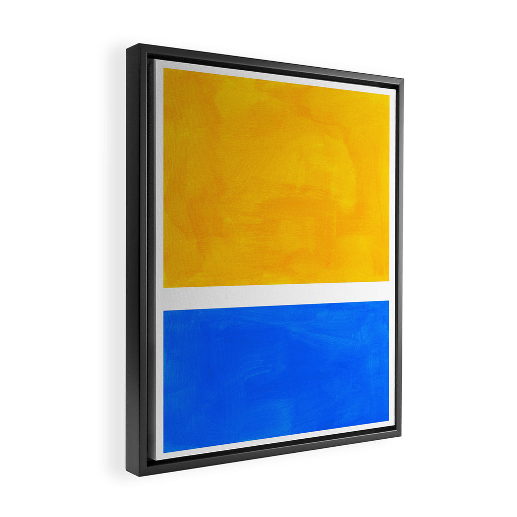 Primary Yellow Cerulean Blue Mid Century Modern Abstract Minimalist Rothko Color Field Squares Framed Canvas Print Gallery Image 2