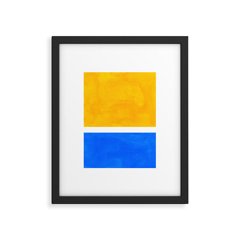 Primary Yellow Cerulean Blue Mid Century Modern Abstract Minimalist Rothko Color Field Squares Framed Art Print Gallery Image 5