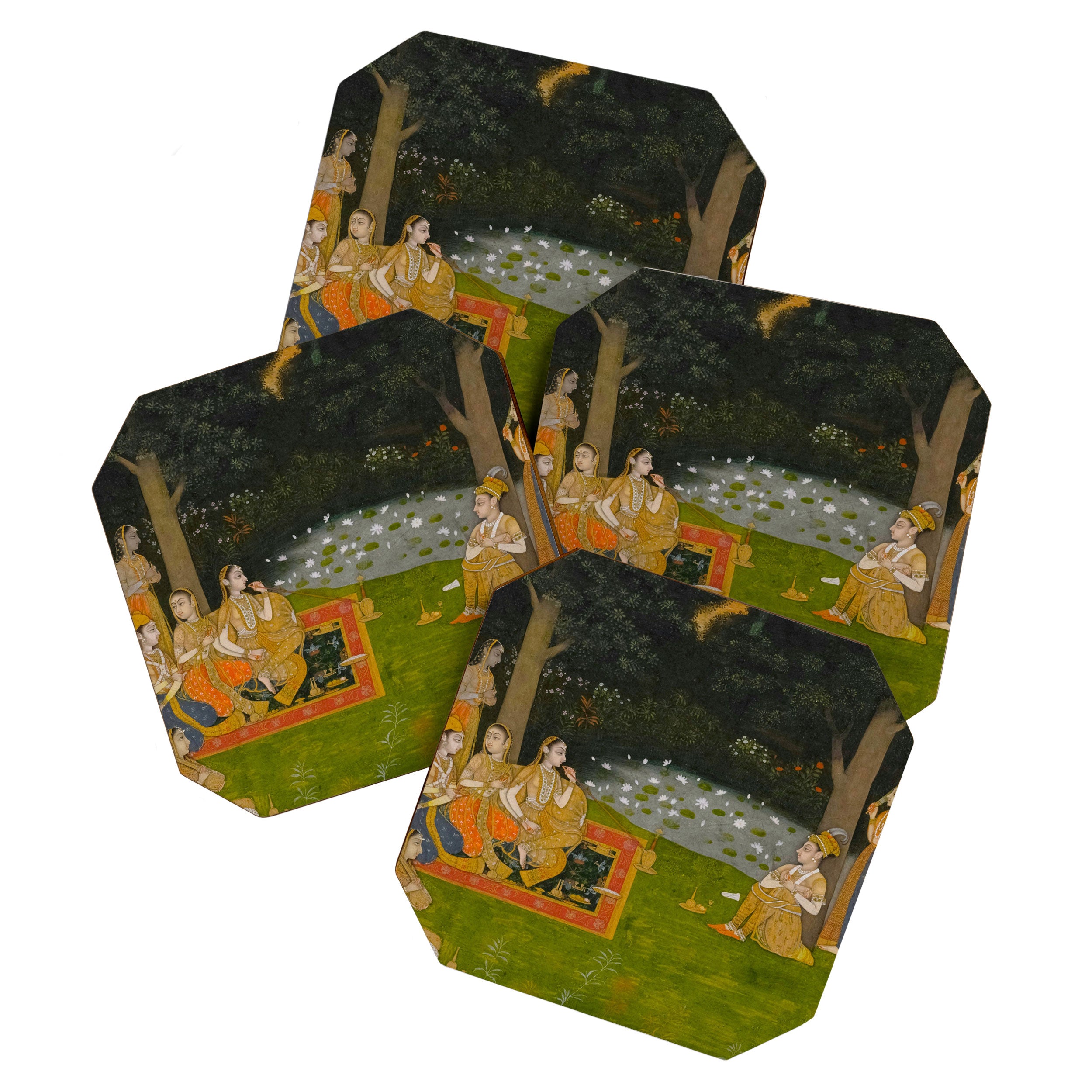 Princely ascetic in the forest visited by ladies c. 1760 Gum tempera and gold on paper Indian Miniature Painting  Coaster Gallery Image 1