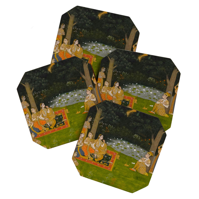 Princely ascetic in the forest visited by ladies c. 1760 Gum tempera and gold on paper Indian Miniature Painting  Coaster Gallery Image 1