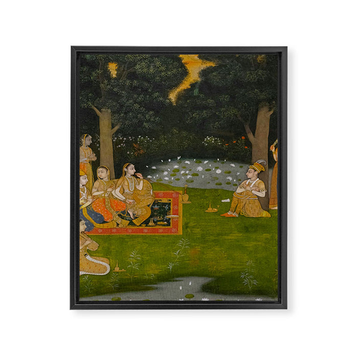 Princely ascetic in the forest visited by ladies c. 1760 Gum tempera and gold on paper Indian Miniature Painting  Framed Canvas Print Gallery Image 1