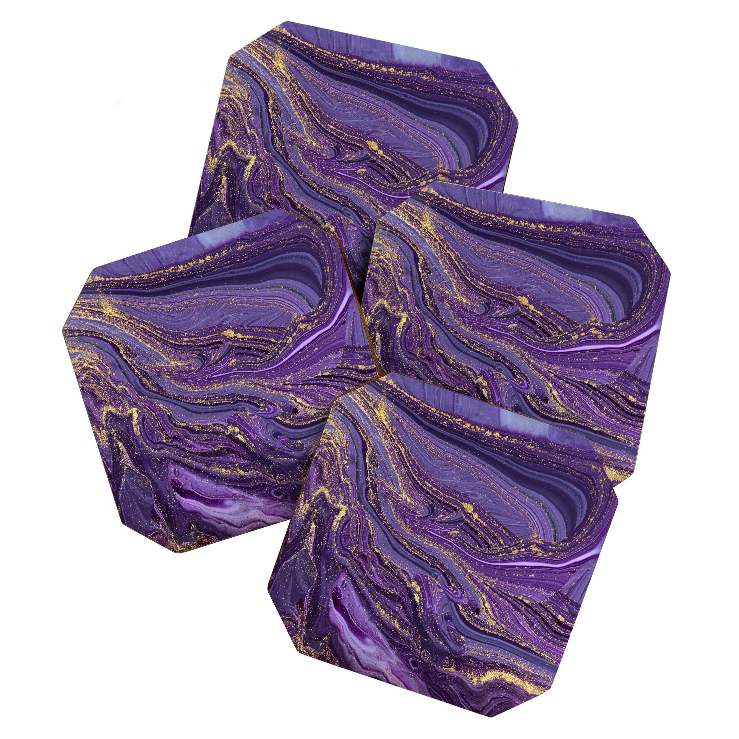 Purple Marble Glitter Gold Fluid Painting Pouring Jupiter Surface Glamorous Shiny Metallic Accents Coaster Gallery Image 1