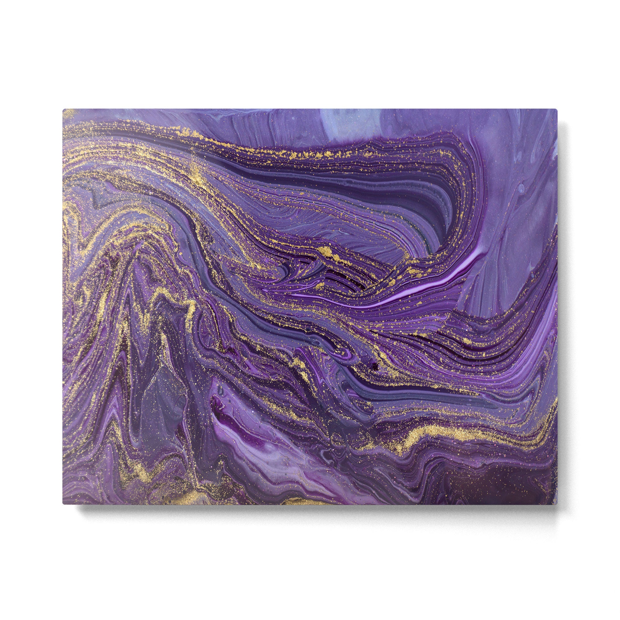 Purple Marble Glitter Gold Fluid Painting Pouring Jupiter Surface Glamorous Shiny Metallic Accents Metal Print Gallery Image 4