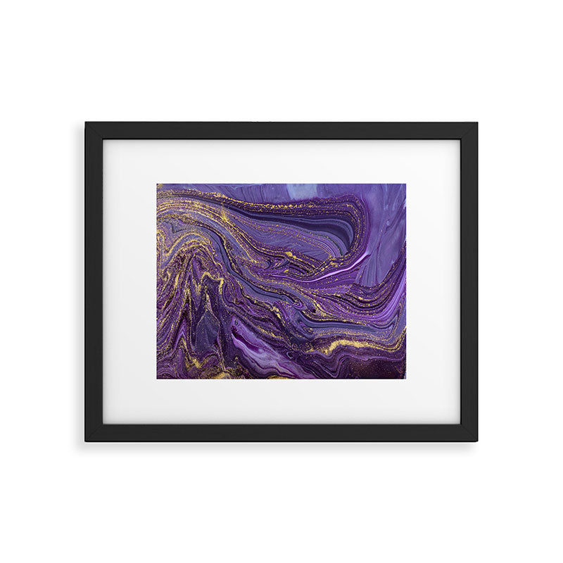 Purple Marble Glitter Gold Fluid Painting Pouring Jupiter Surface Glamorous Shiny Metallic Accents Framed Art Print Gallery Image 5